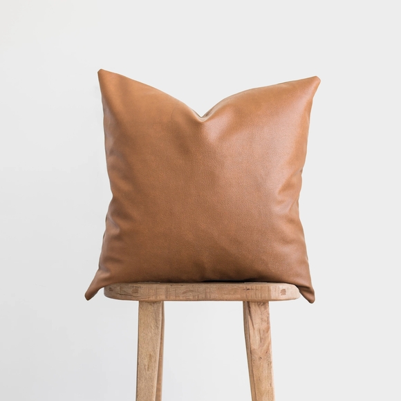 Woven Nook Brown Vegan Leather Throw Pillow Covers Qty: 2 - Picture 1 of 2